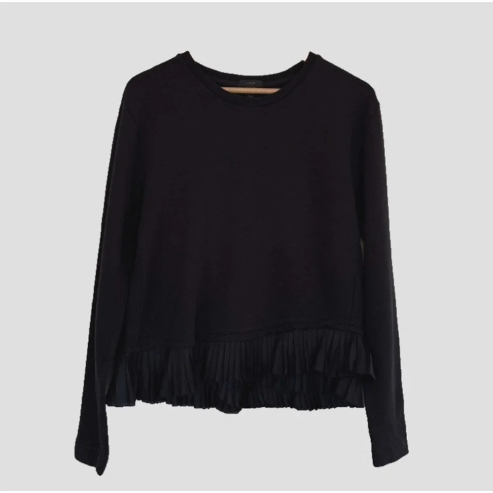 J.Crew Black‎ Pleated Hem Long Sleeve Top Sweatshirt Women's Size M